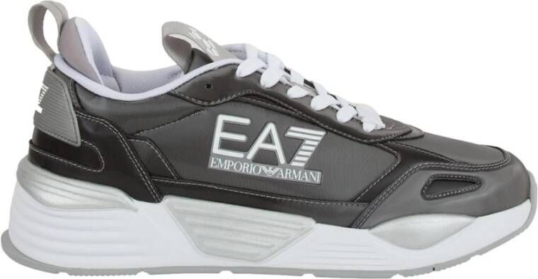 Emporio Armani EA7 Panelled Sneakers met Metallic Effect Gray Heren