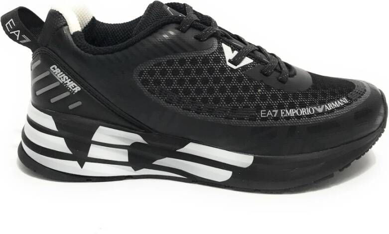 Emporio Armani EA7 Unisex Zwarte Witte Sneaker van Eco Leer Mesh Zwart Heren