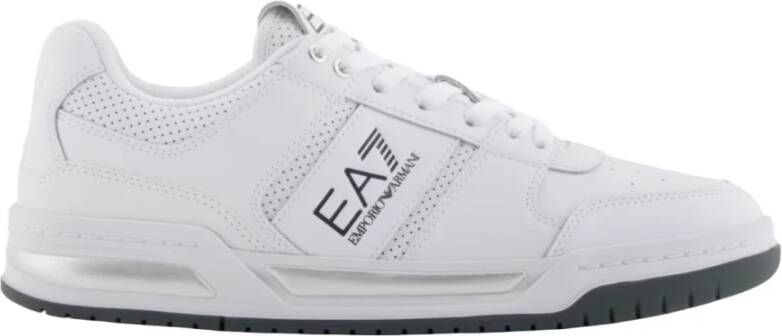 Emporio Ar i EA7 Witte leren sneakers met glanzende inzetstukken