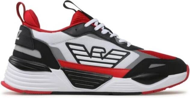 Emporio Armani EA7 Zwarte Heren Sneakers met Rode en Witte Inzetstukken Black Heren