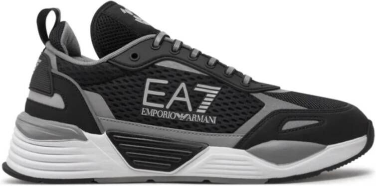 Emporio Armani EA7 Zwarte Sneakers Gedrukt Logo Ronde Neus Black Heren