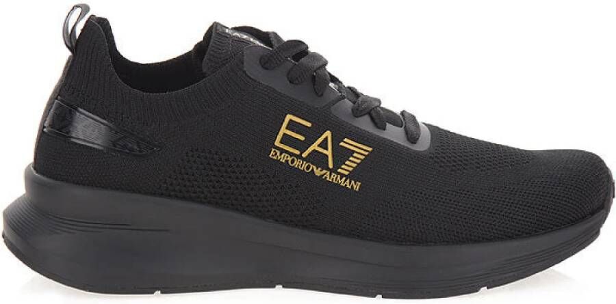 Emporio Armani EA7 Zwarte Sneakers Ronde Neus Veters Rubberen Zool Black Heren