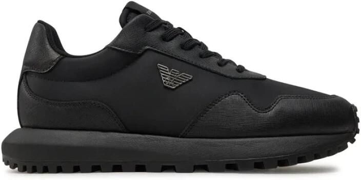 Emporio Armani Zwarte Recy Saffiano Sneaker met Logo Black Heren