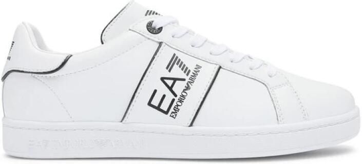 Emporio Armani EA7 Witte Leren Sneakers met Geperforeerd Bovenwerk en Contrastdetails White Heren