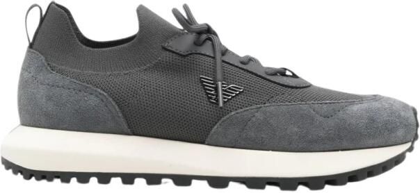 Emporio Armani Lage sneakers van suède en mesh met rubberen zool