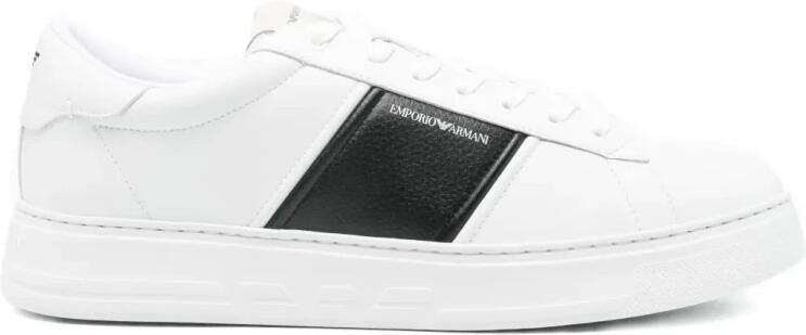 Emporio Armani Leren sneakers met in reliëf aangebracht logo en contrasterend paneel