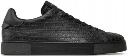 Emporio Ar i Leren Sneakers met Logo-letters over het hele oppervlak