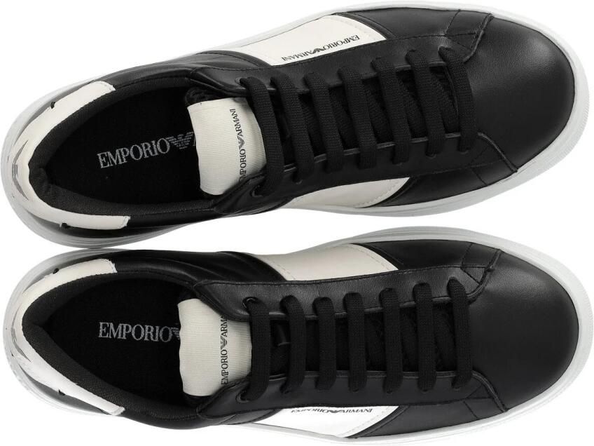Emporio Armani Zwarte leren sneakers met witte contrastinzetten en logo-opschrift 43.5 Black Heren - Foto 2