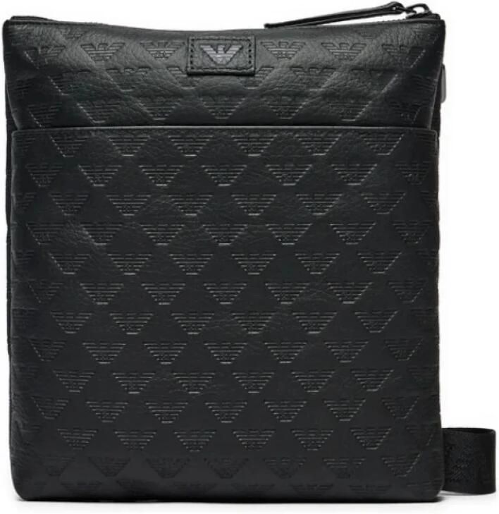 Emporio Ar i Platte leren schoudertas met all-over reliëf adelaar