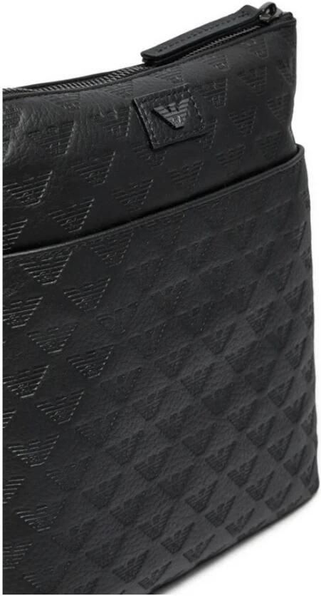 Emporio Ar i Platte leren schoudertas met all-over reliëf adelaar - Foto 2