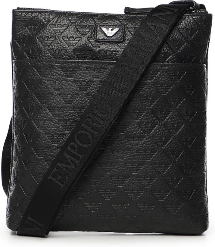 Emporio Ar i Platte leren schoudertas met all-over reliëf adelaar - Foto 5