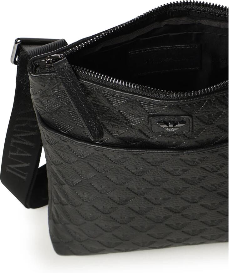 Emporio Ar i Platte leren schoudertas met all-over reliëf adelaar - Foto 3