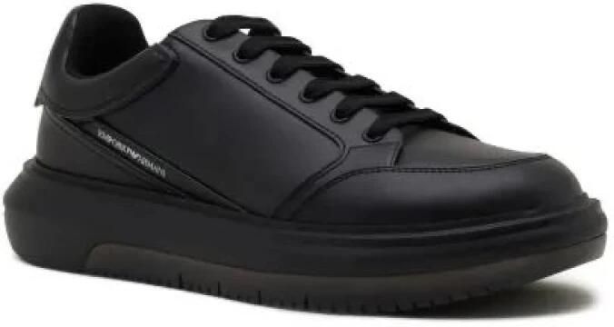 Emporio Armani Zwarte Leren Sneakers met Contrasterend Logo Black Heren - Foto 2