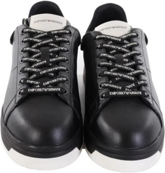 Emporio Armani Leren Vetersneakers met Rubberen Logo Black Heren - Foto 3