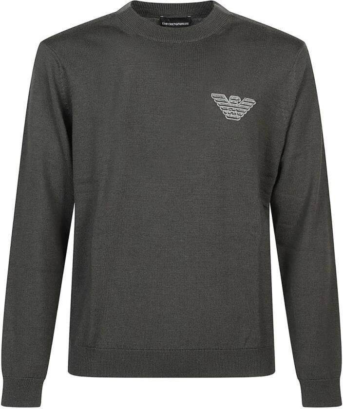 Emporio Ar i Trui van effen gebreide maagdelijke wol met adelaarspatch