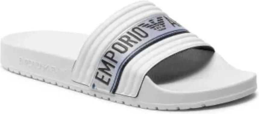 Emporio Armani Platte PVC Logo Sandalen Wit White Heren