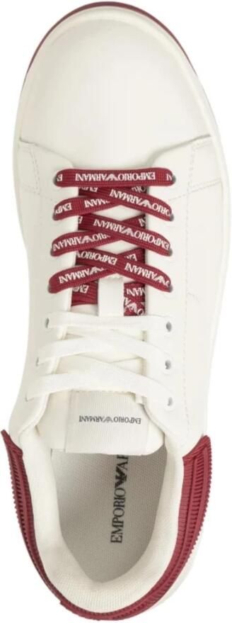 Emporio Armani Witte Leren Sneaker Retro Bordeaux Logo White Heren