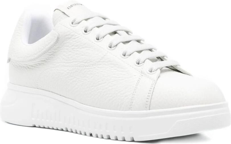 Emporio Ar i Witte Leren Sneakers Vetersluiting Platte Zool
