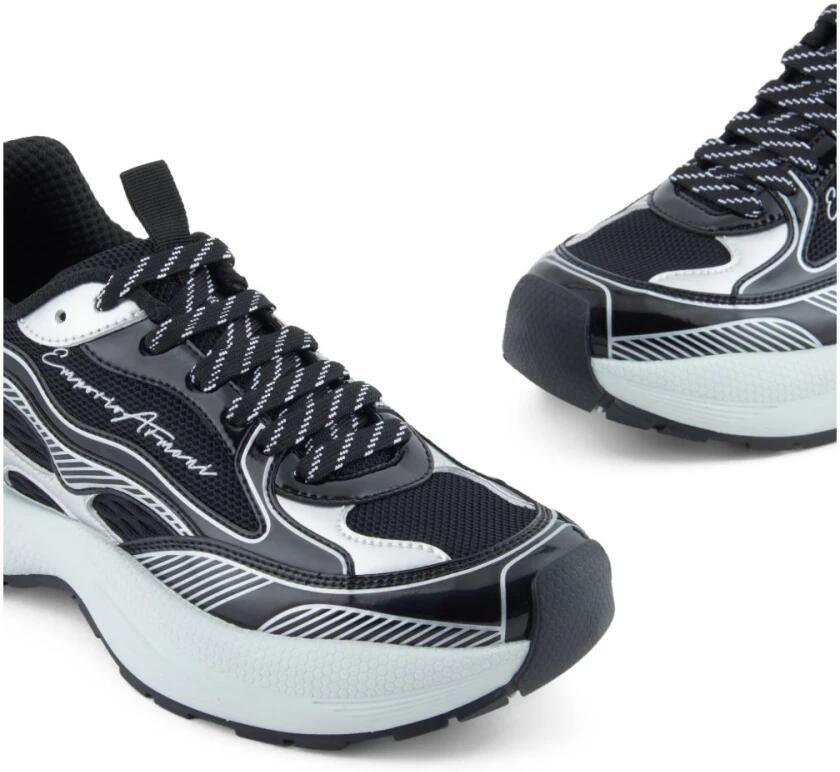 Emporio Ar i Zwarte Gestreepte Patroon Sneakers Dikke Zool