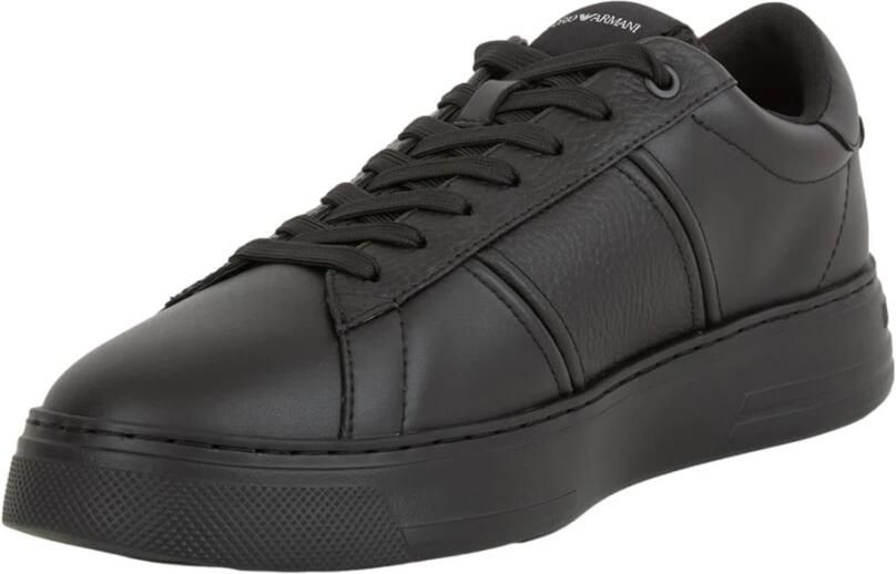 Emporio Armani Zwarte Leren Sneakers met Anatomische Rubberen Zool Black Heren