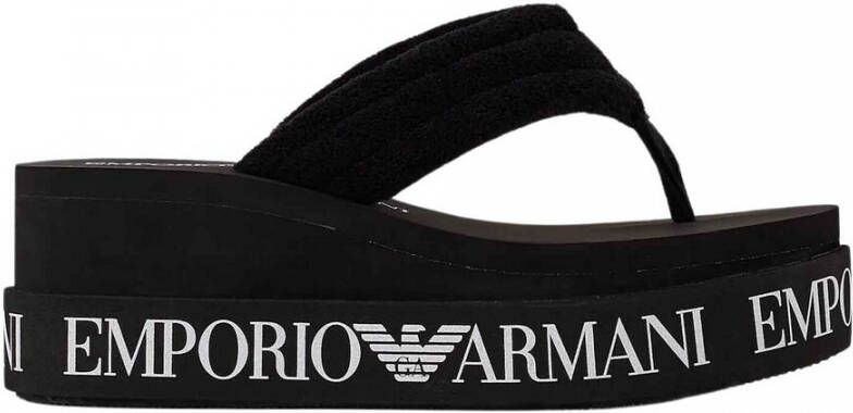 Emporio Armani Dubbele Laag Sleehak Slippers met 360° Lettering Black Dames