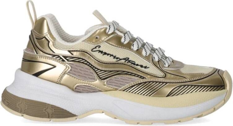 Emporio Armani Low-Top Sneakers Futuristic Gold And White Sneakers With Ea Logo in goud
