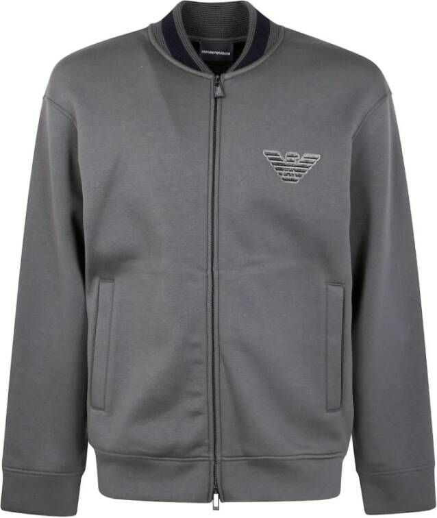 Emporio Ar i Grijze Sweater met Rits en Adelaarslogo