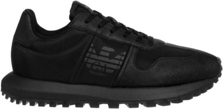 Emporio Armani Zwarte Mesh Sneakers met Suède Details Black Heren