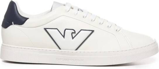 Emporio Armani Italiaanse Leren Sneakers met Ingelegd Adelaarslogo White Heren