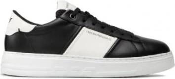 Emporio Armani Zwarte leren sneakers met witte contrastinzetten en logo-opschrift 43.5 Black Heren