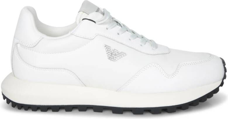 Emporio Armani Witte Saffiano Sneaker met Adelaarplaatje White Heren