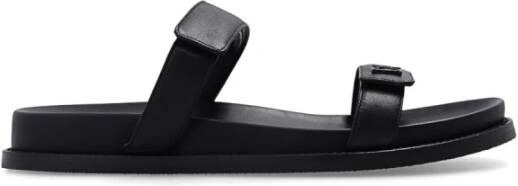 Emporio Armani Leather slides with logo Zwart Dames