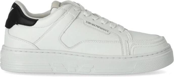Emporio Armani Witte Leren Sneaker met Zwarte Logo Hak White Dames
