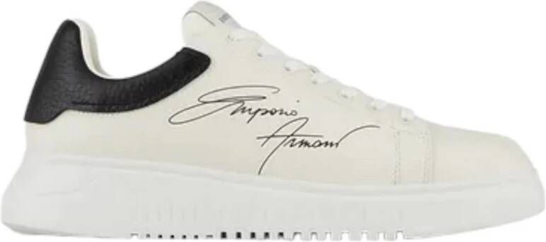 Emporio Armani Leren Sneakers met Geribbelde Rubberen Zool White Heren