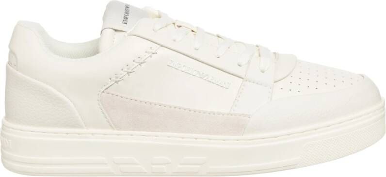 Emporio Armani Witte Lage Sneakers met Geperforeerde Neus White Heren