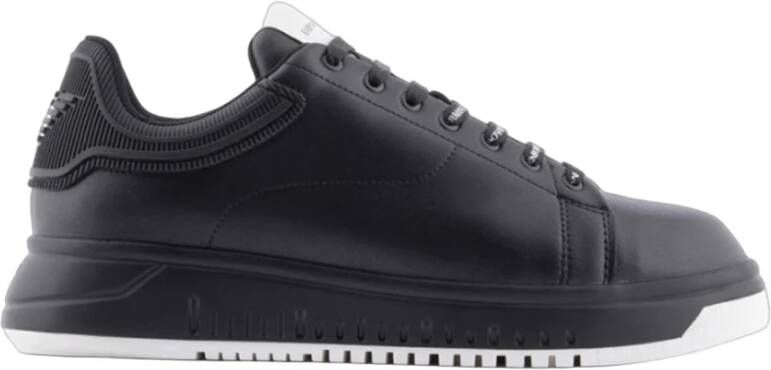 Emporio Armani Leren Vetersneakers met Rubberen Logo Black Heren