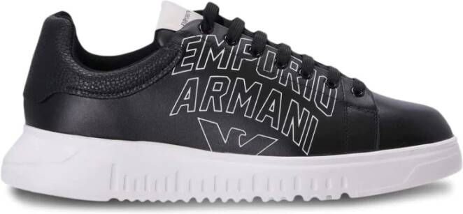 Emporio Armani Jet Black Logo-Print Sneakers Black Heren