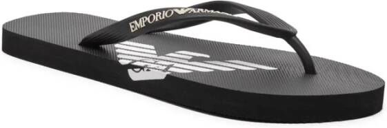 Emporio Armani Platte PVC Logo Print Sandalen Black Heren