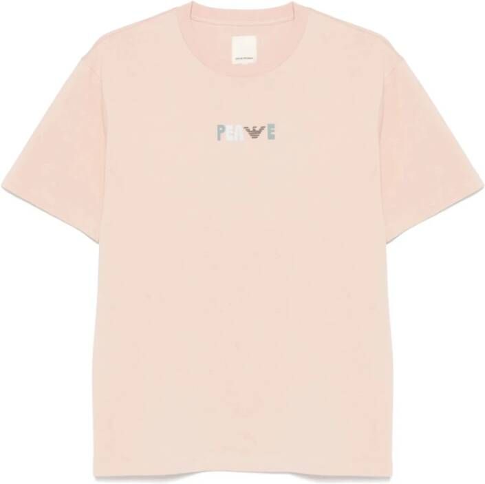 Emporio Ar i Roze Slogan Print Crew Neck T-shirt
