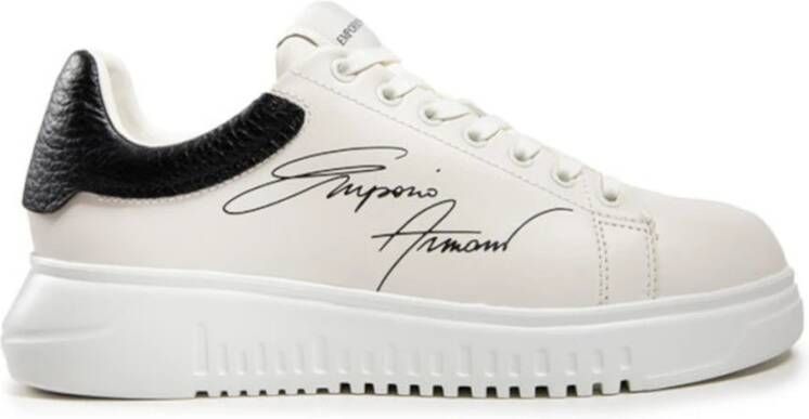 Emporio Armani Leren Sneakers met Geribbelde Rubberen Zool White Heren