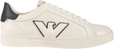 Emporio Armani Italiaanse Leren Sneakers met Ingelegd Adelaarslogo White Heren - Foto 4