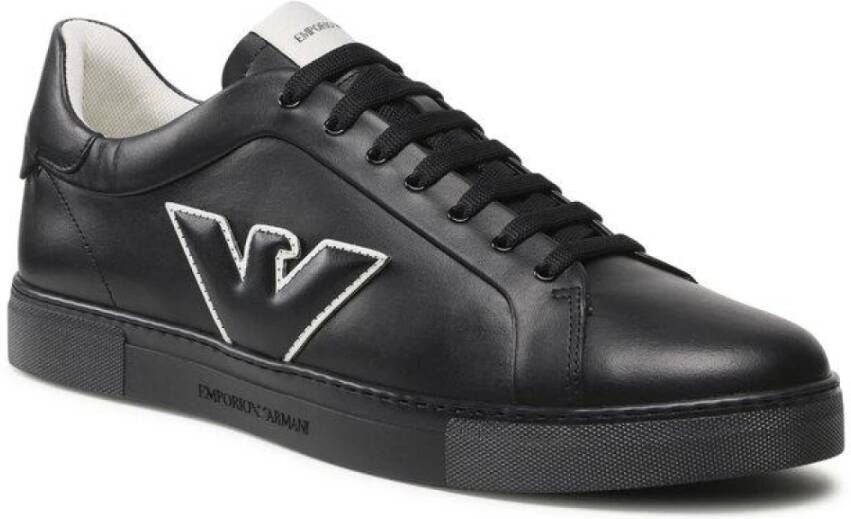 Armani Sneakers met Adelaarpatch van Leer Black Heren