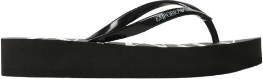 Emporio Armani Slippers met Logo Print en Gematigde 3 5 cm Hak Black Dames
