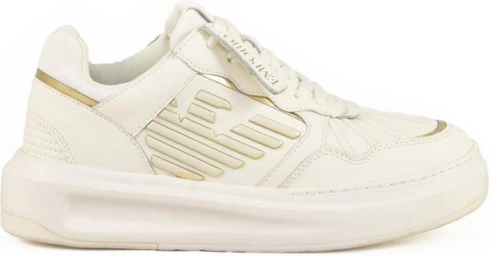 Emporio Armani Leren Sneaker met Zijlogo White Dames