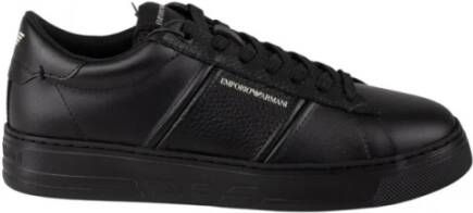 Emporio Armani Zwarte Leren Sneakers met Anatomische Rubberen Zool Black Heren