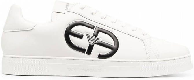 Emporio Armani Crème Leren Sneakers White Heren