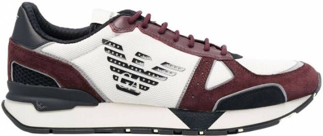 Emporio Armani Sneakers in suede met naabuk mesh -inzetstukken en laterale adelaar Rood Heren