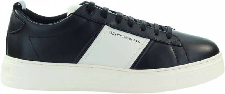Emporio Armani Zwarte leren sneakers met witte contrastinzetten en logo-opschrift 43.5 Black Heren - Foto 3