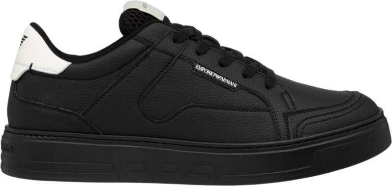 Emporio Armani Zwarte Leren Sneakers Black Heren