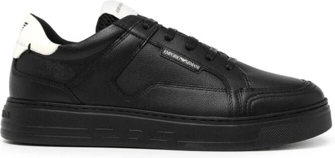 Emporio Armani Zwarte Leren Sneakers Black Heren